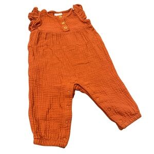 Cat & Jack Baby Girl Rust Muslin Cotton Ruffle Romper, 3–6M, Boho Burnt Orange